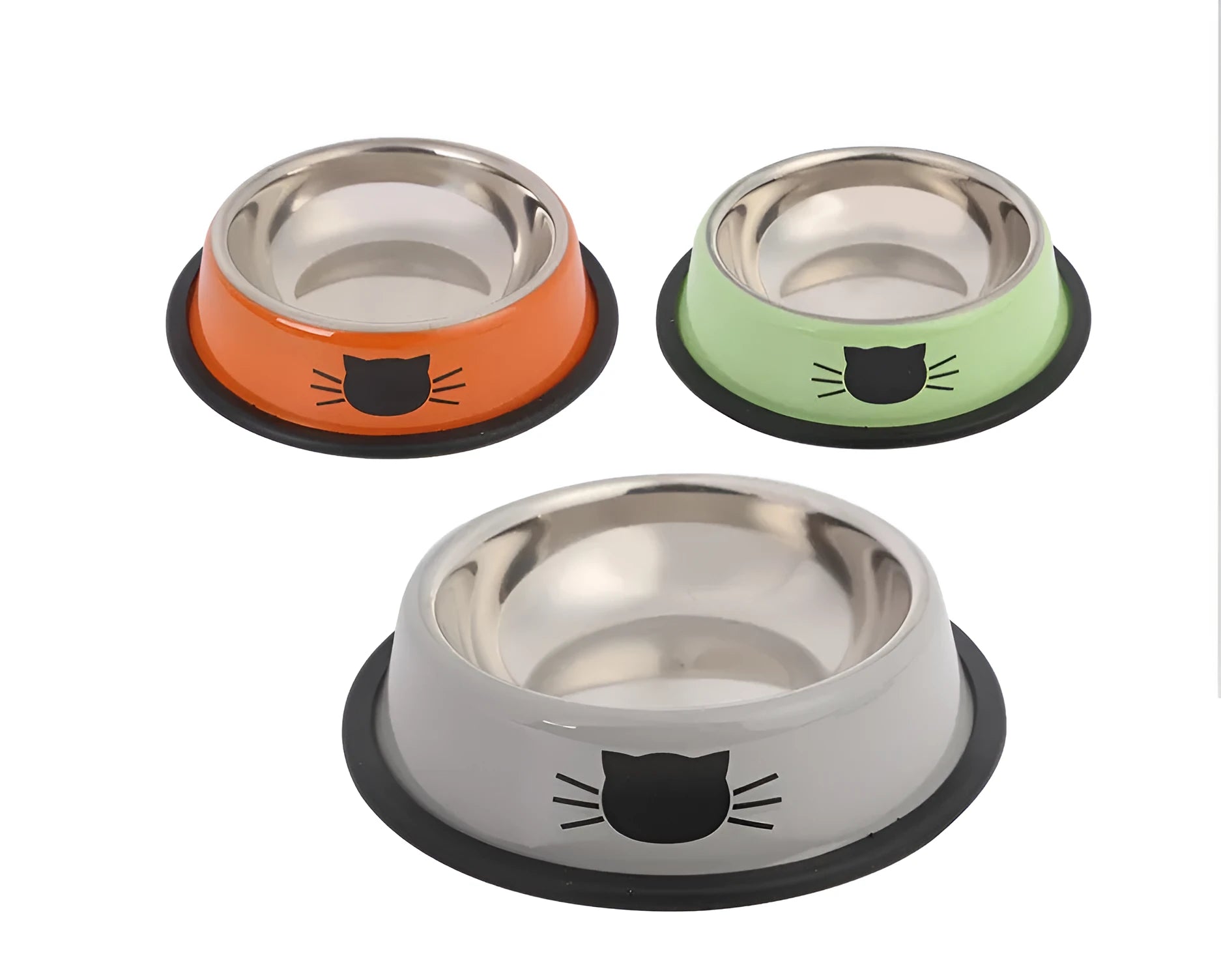 Set of stainless steel pet bowls in multicolour with non-slip base, 11.5 cm wide, for cats and small dogs