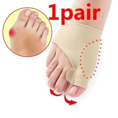 Corrective bunion relief socks with silicone gel pad and toe spacer in sizes S, M, L.