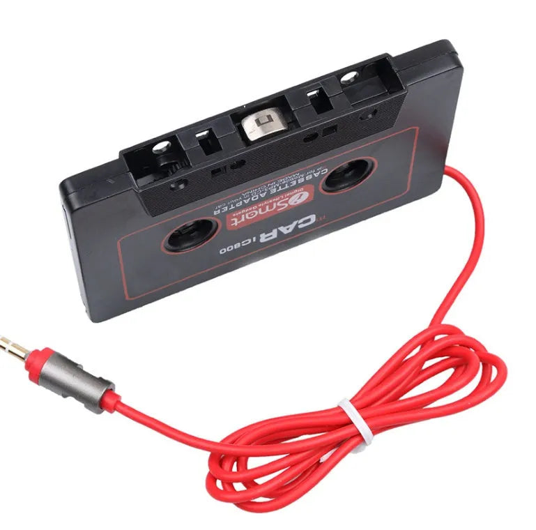 Black cassette adapter for car stereo connecting MP3 players and mobile phones via 3.5mm jack