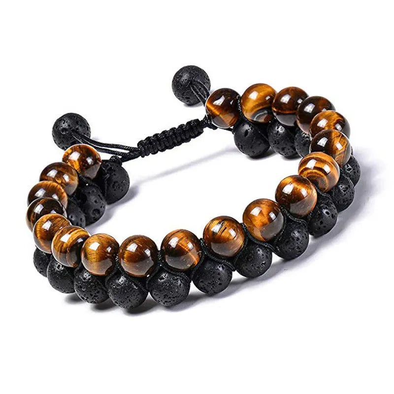 Matte black agate couple bracelets with geometric bead design