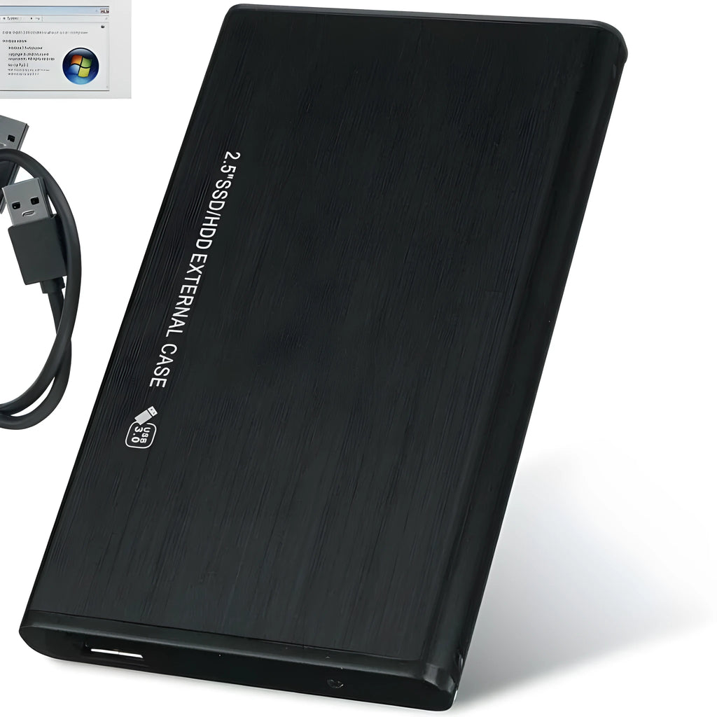 2.5 inch SATA to USB 3.0 hard drive enclosure in black aluminium finish