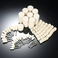 129-piece polishing wheel accessory set with wool and iron abrasive pads in white and metal finish on a white background