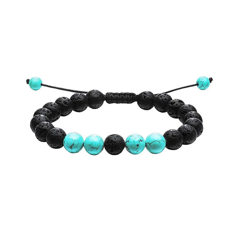 Matte black agate couple bracelets with geometric bead design