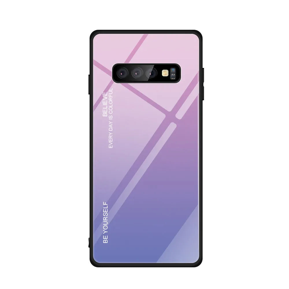 Gradient glass phone case for Samsung S20 S10 S9 S8 Plus Ultra in solid colour black with TPU and tempered glass back cover