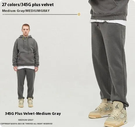 Men's solid colour cotton velvet sweatpants with ankle bands in multiple colour options