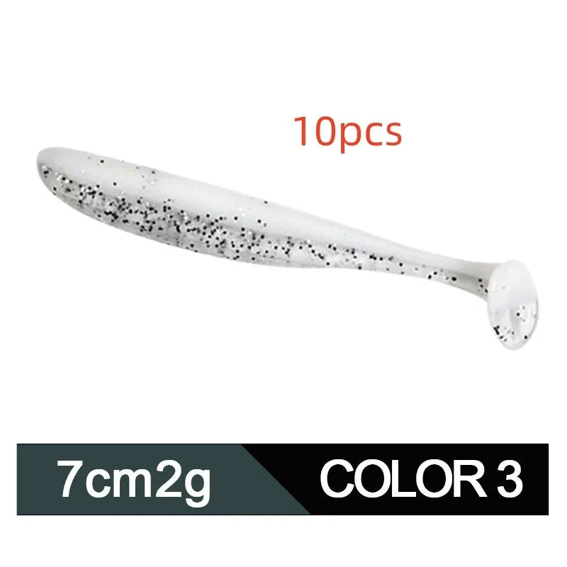 7cm long two-tone T tail soft plastic fishing lure in various colours for Mandarin fish and Topmouth Culter.
