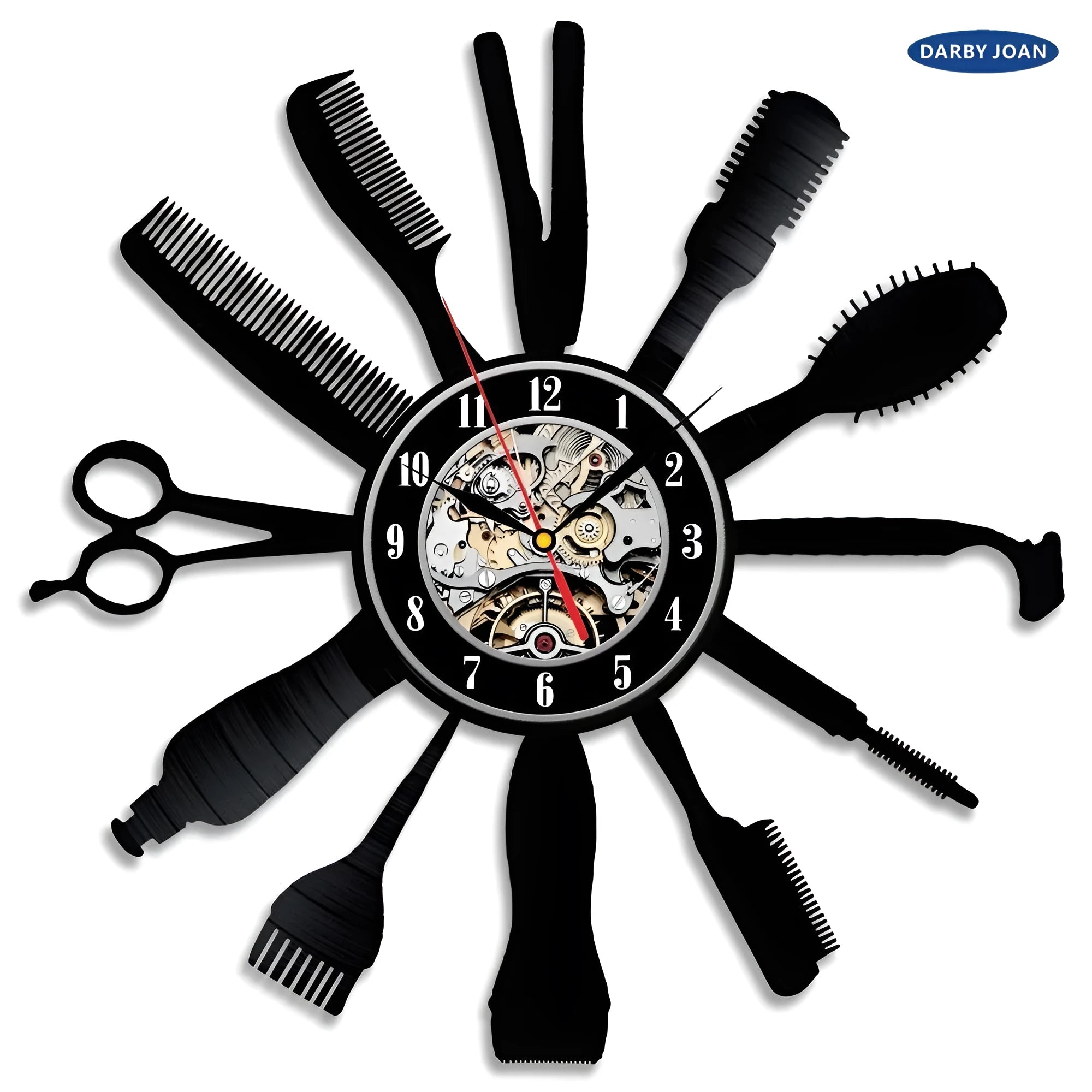 12 inch black art vinyl record wall clock with white clock face and hands
