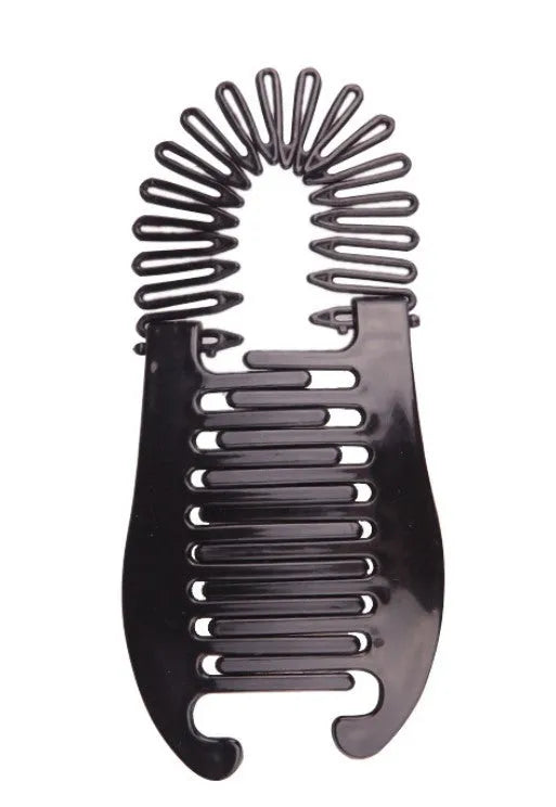 Retro fish-shaped plastic hair claw clip with metal crab clip, 13.5cm, black or brown, adjustable band