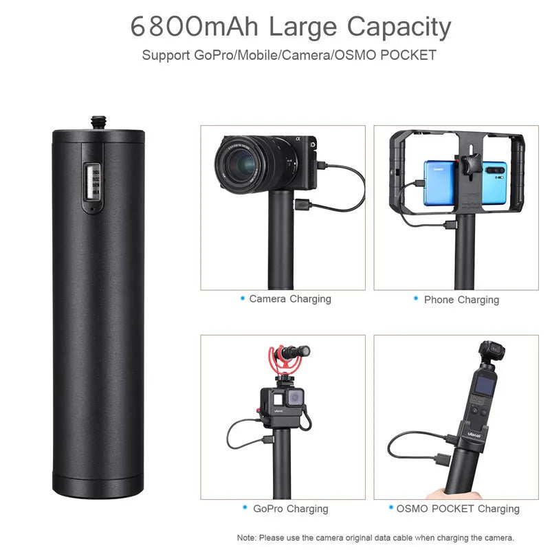 Black aluminium alloy handheld power bank showing size and portable design