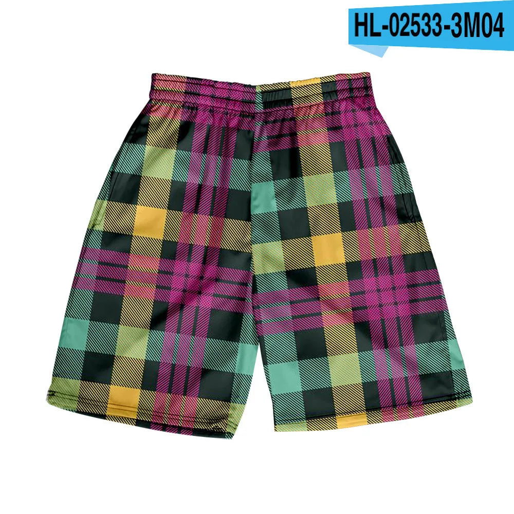 Men's plaid casual shorts with a straight-leg cut and elastic waistband in a selection of colours.
