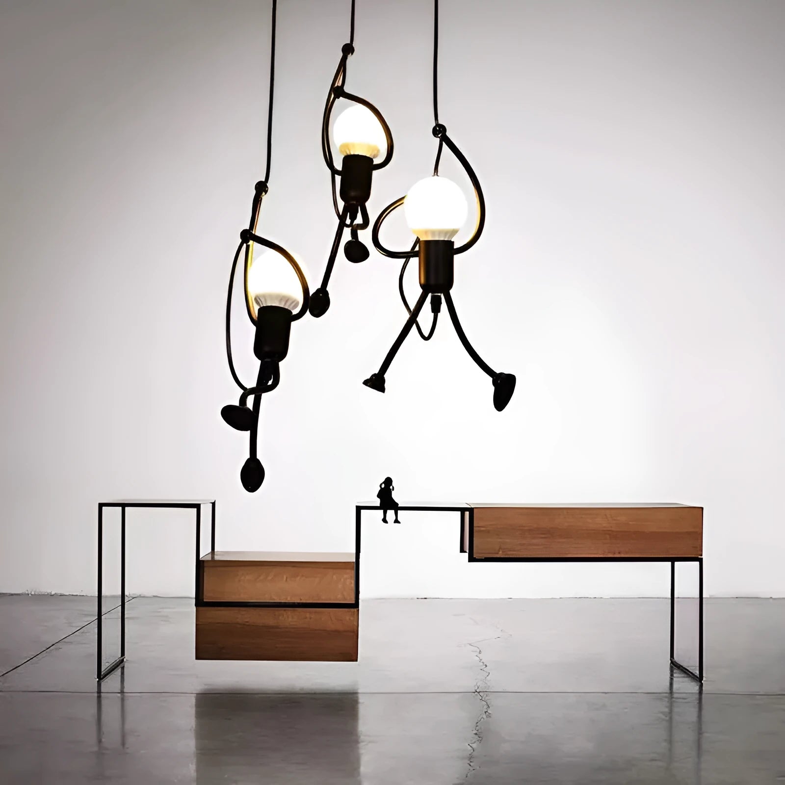 Simple villain LED chandelier with iron body and adjustable 1-metre height on a white background