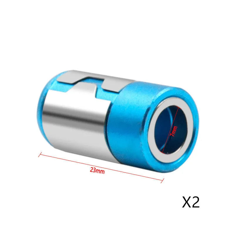 Light blue magnetic screwdriver bit with slotted head and magnetic ring