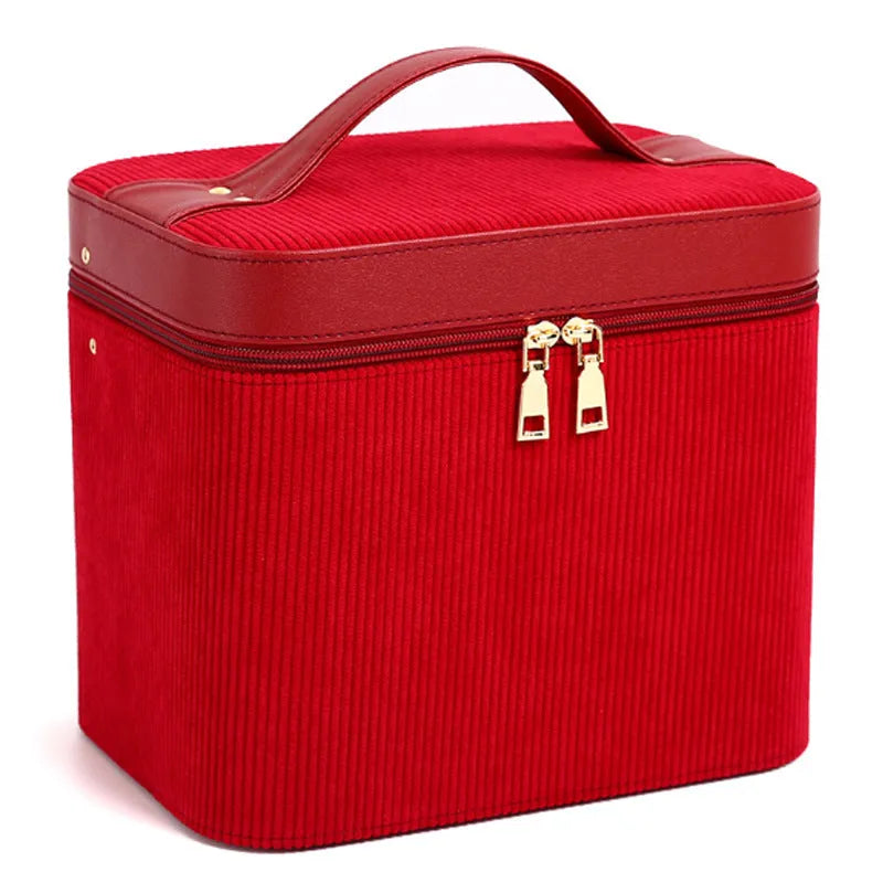 Corduroy cosmetic storage box with large capacity for home organisation in multiple colour options