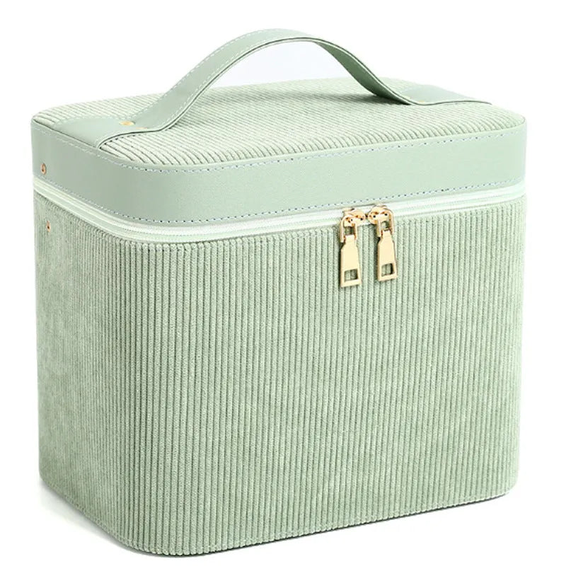 Corduroy cosmetic storage box with large capacity for home organisation in multiple colour options