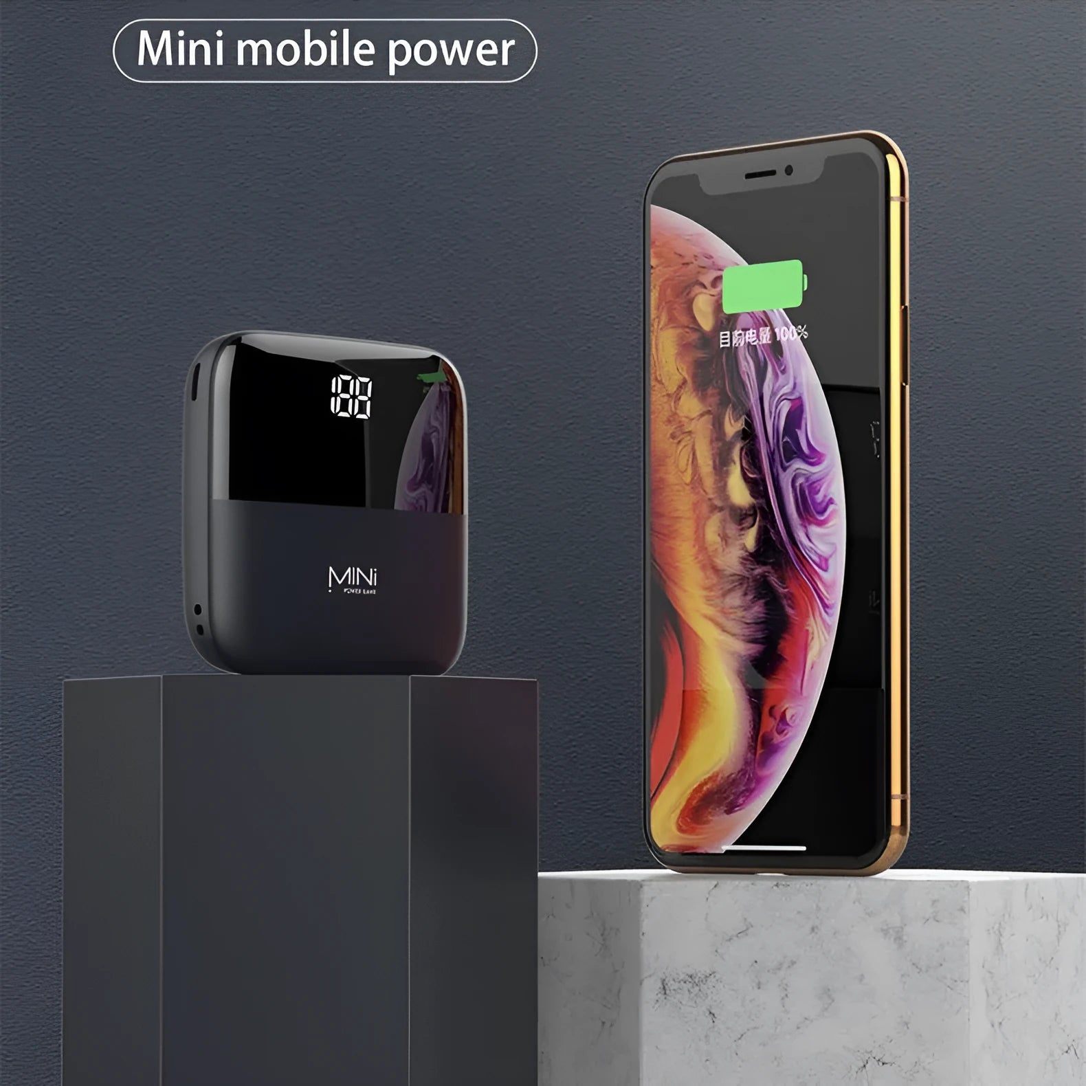 10000mAh portable power bank with digital display showing charge percentage