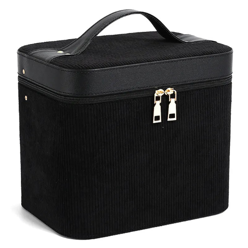 Corduroy cosmetic storage box with large capacity for home organisation in multiple colour options