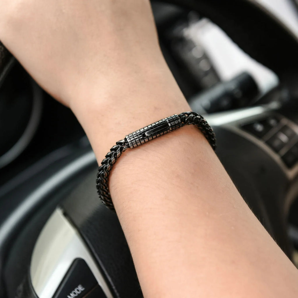 Custom stainless steel vintage men's bracelet with retro colour finish and adjustable chain link design