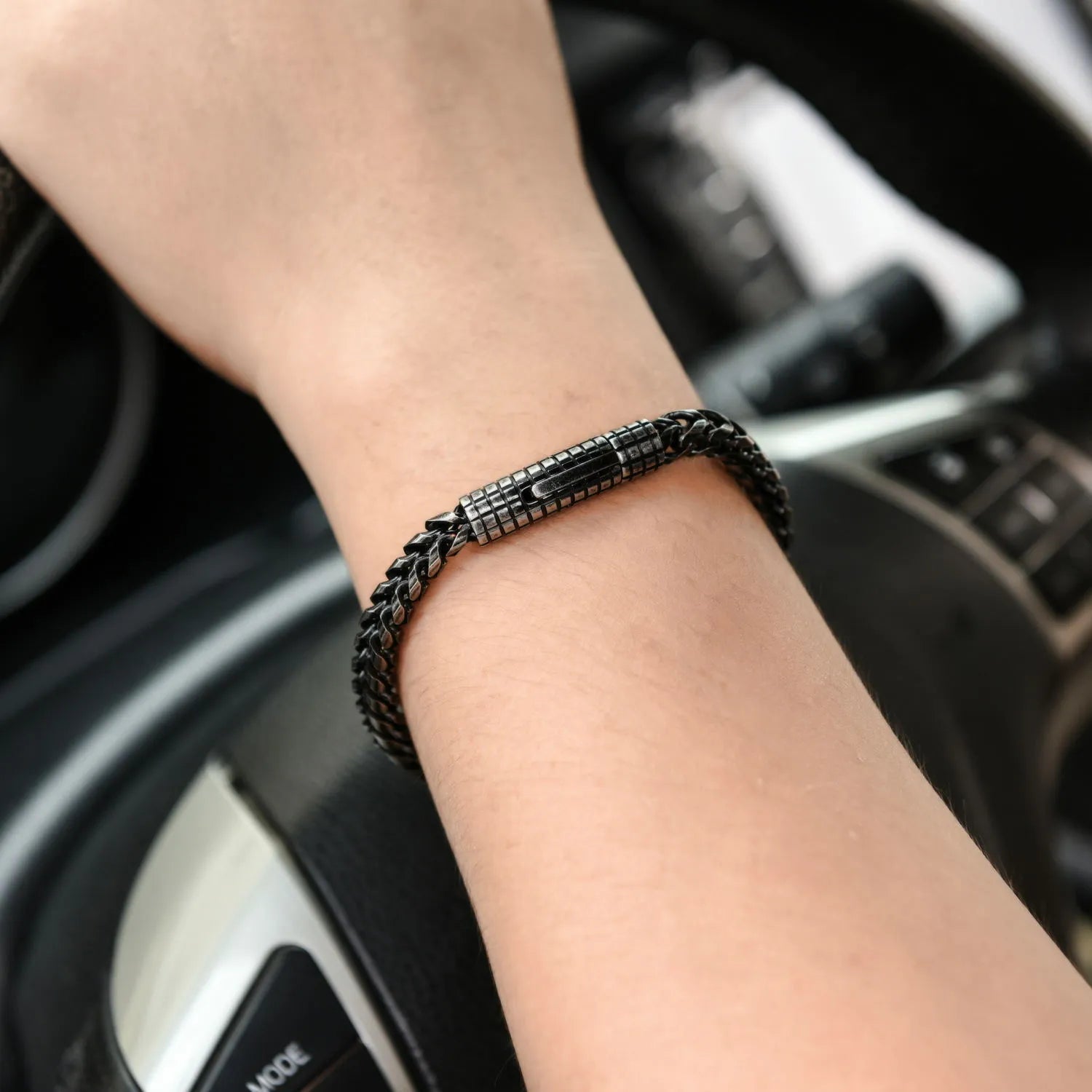 Custom stainless steel vintage men's bracelet with retro colour finish and adjustable chain link design
