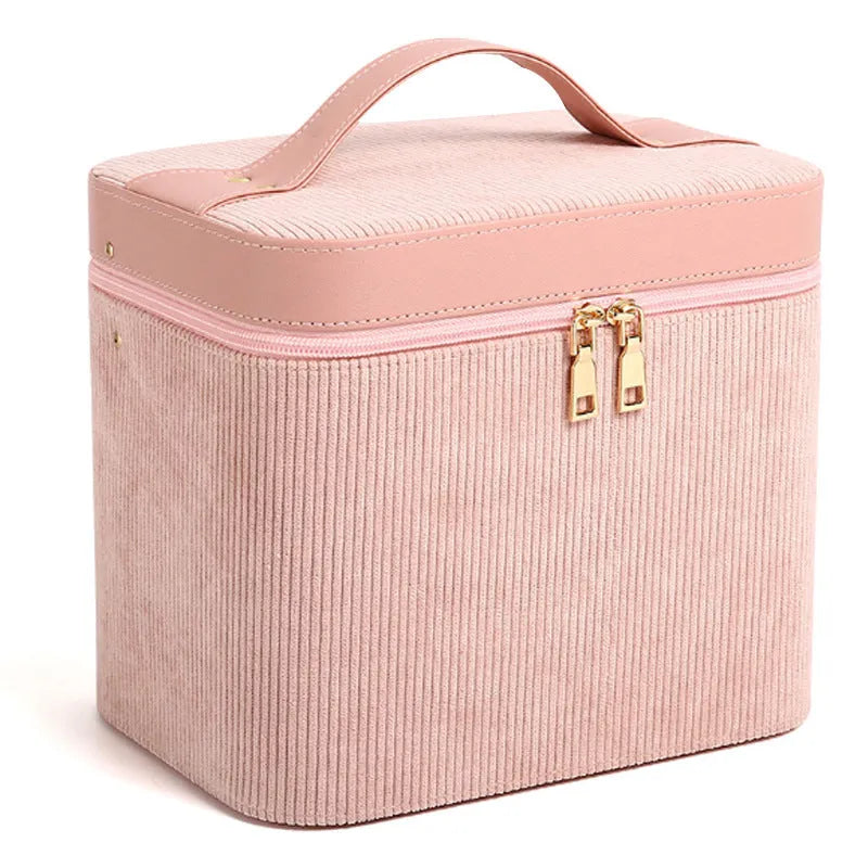 Corduroy cosmetic storage box with large capacity for home organisation in multiple colour options