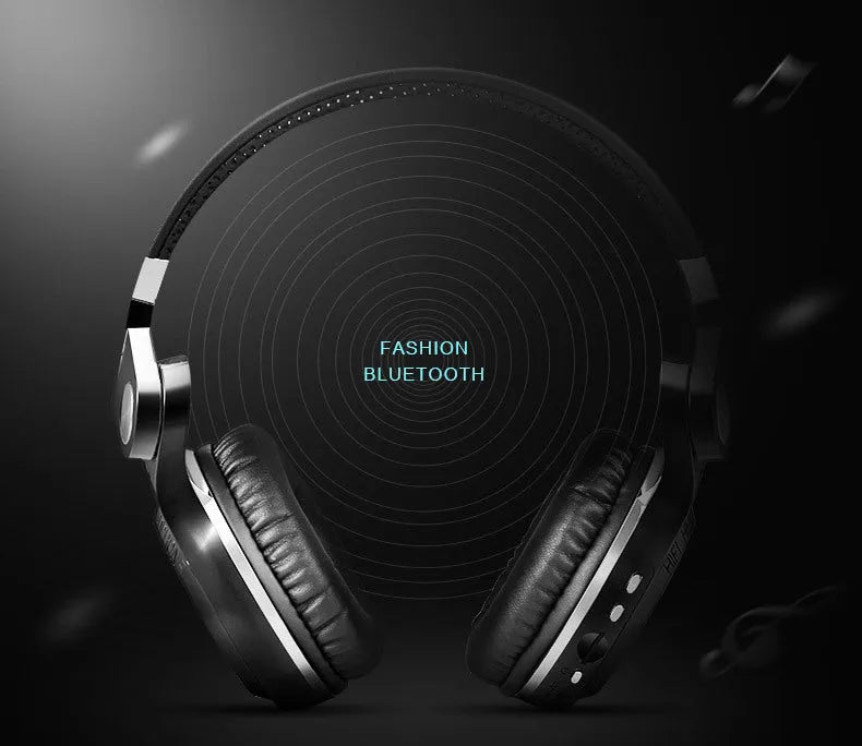 Black Bluetooth in-ear stereo headset with card plug-in design on a white background