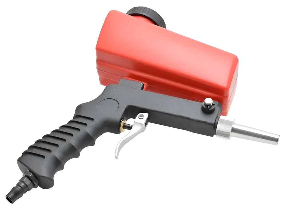 Portable gravity feed pneumatic sandblasting gun with black or blue colour options