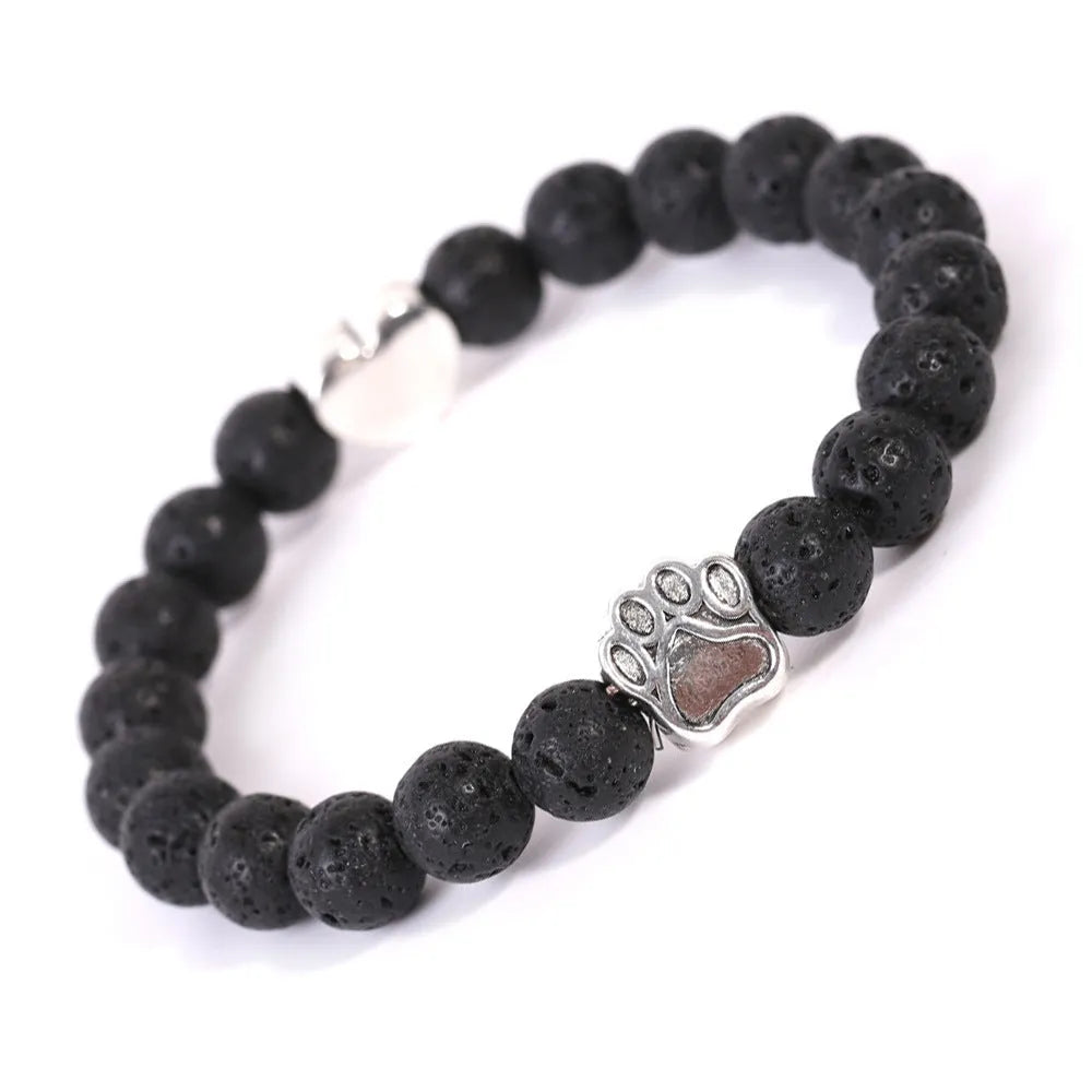 Tigereye Indian Agate dog's paw stone beaded bracelet with geometry shape and round elements