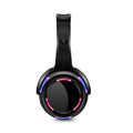 Black silent disco wireless headphones with a head-mounted design and a 3.5mm connection cable.