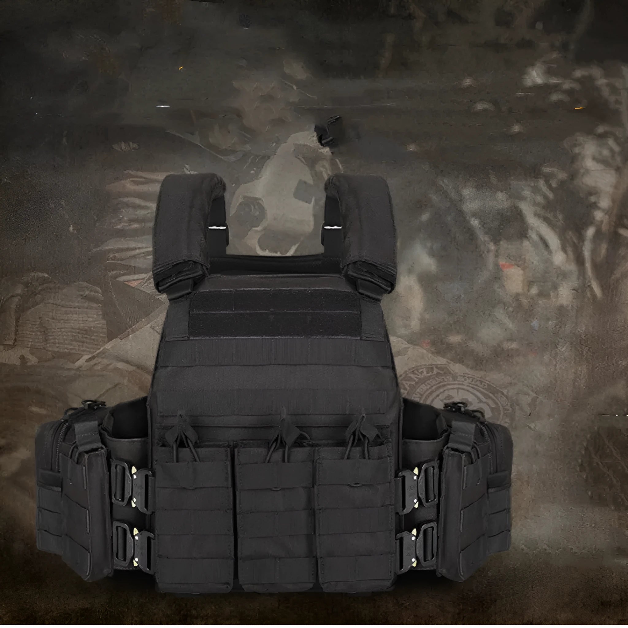Men's camouflage pattern tactical vest made from polyester fabric for outdoor sports.