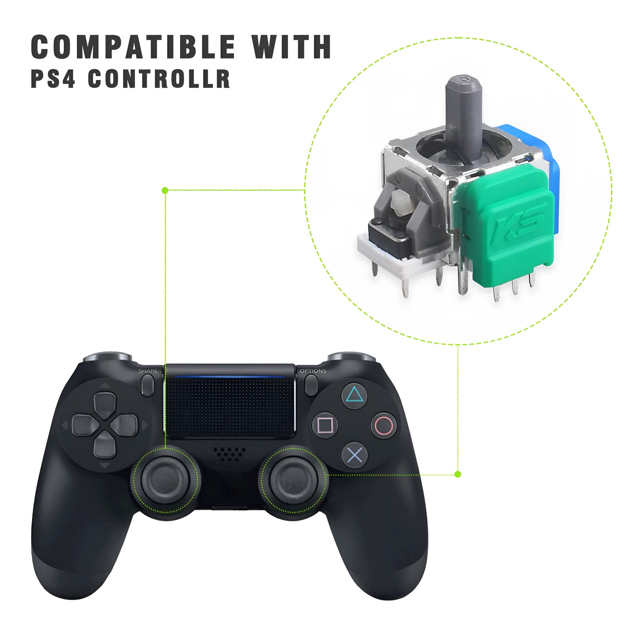 Hall effect electromagnetic rocker joystick replacement component for PS5, Xbox, and Switch gamepads.