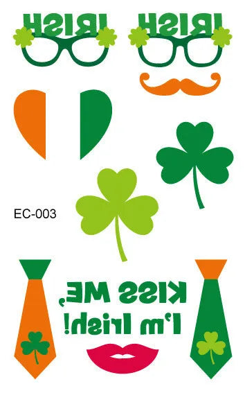 Water transfer tattoo sticker paper with Irish flag shamrock design measuring 120×75mm