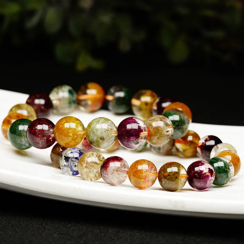 Natural four seasons colourful ghost cornucopia crystal bracelet with 10mm retro ethnic beads
