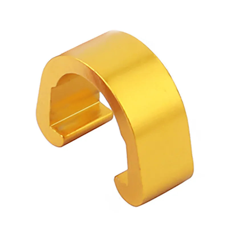 Set of ten small aluminium alloy C-shaped buckles in assorted colours including black, blue, gold, and pink.