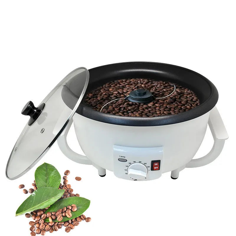 White oblate coffee bean roasting machine with 225mm base for home use