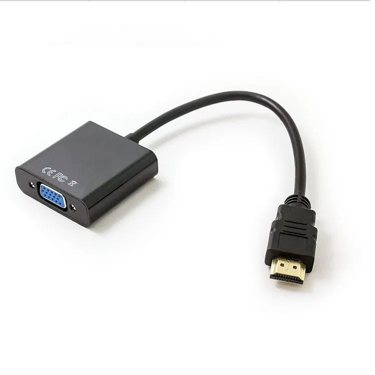 Black HDMI to VGA adapter cable with 0.3m integrated cord for set-top boxes