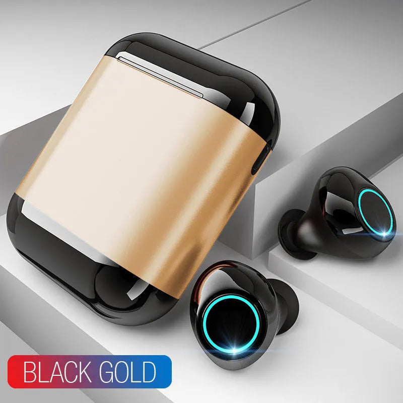 Black true wireless stereo Bluetooth earbuds with in-ear design and charging case.