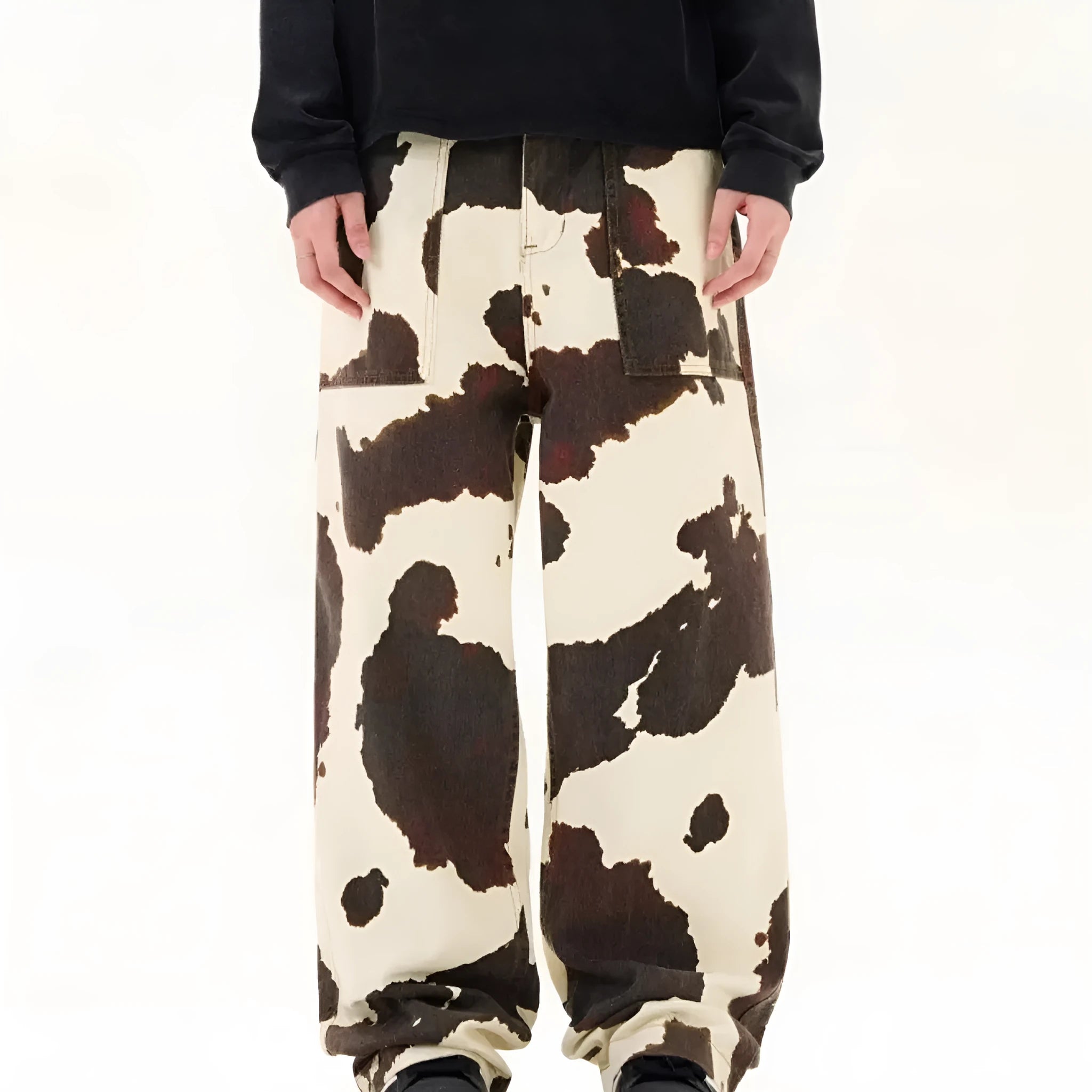 Men's straight-leg trousers with American retro cows pattern in cotton blend fabric