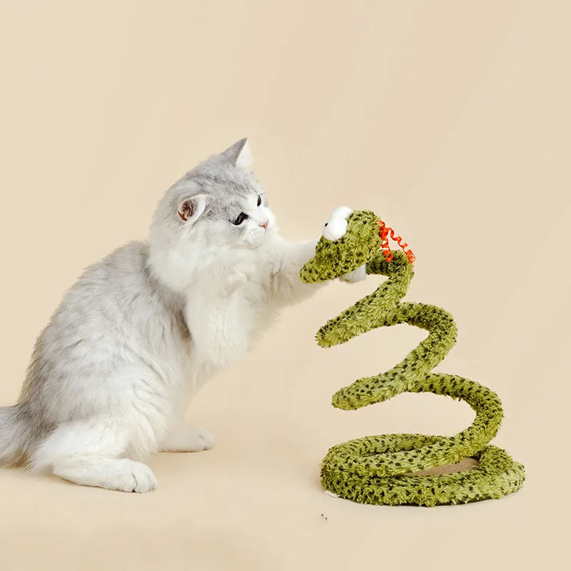 Green cat teasing stick with feather attachments on 140cm pole for interactive play