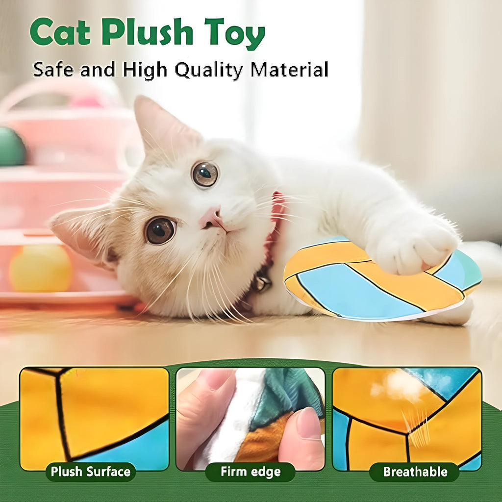 5cm catnip and crinkle disc toy with plush exterior in sports ball patterns