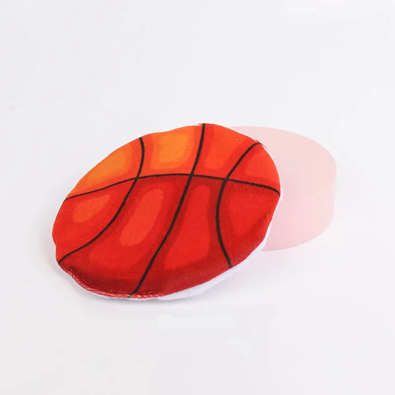 5cm catnip and crinkle disc toy with plush exterior in sports ball patterns