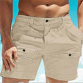 Men's linen beach shorts with elastic waist and button pockets in white colour