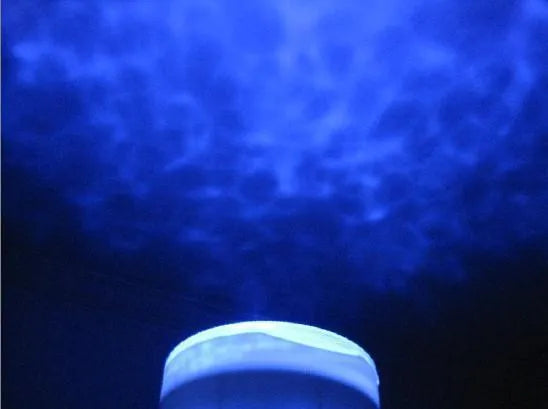 Blue ocean and starry sky LED projection lamp on a surface