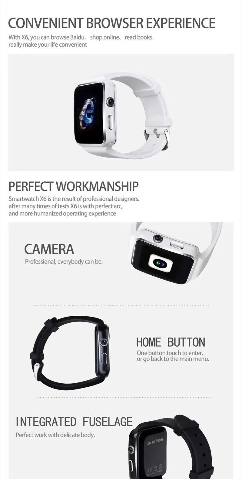 Black smart watch with 1.54 inch HD touch screen and silicone strap on a wrist.