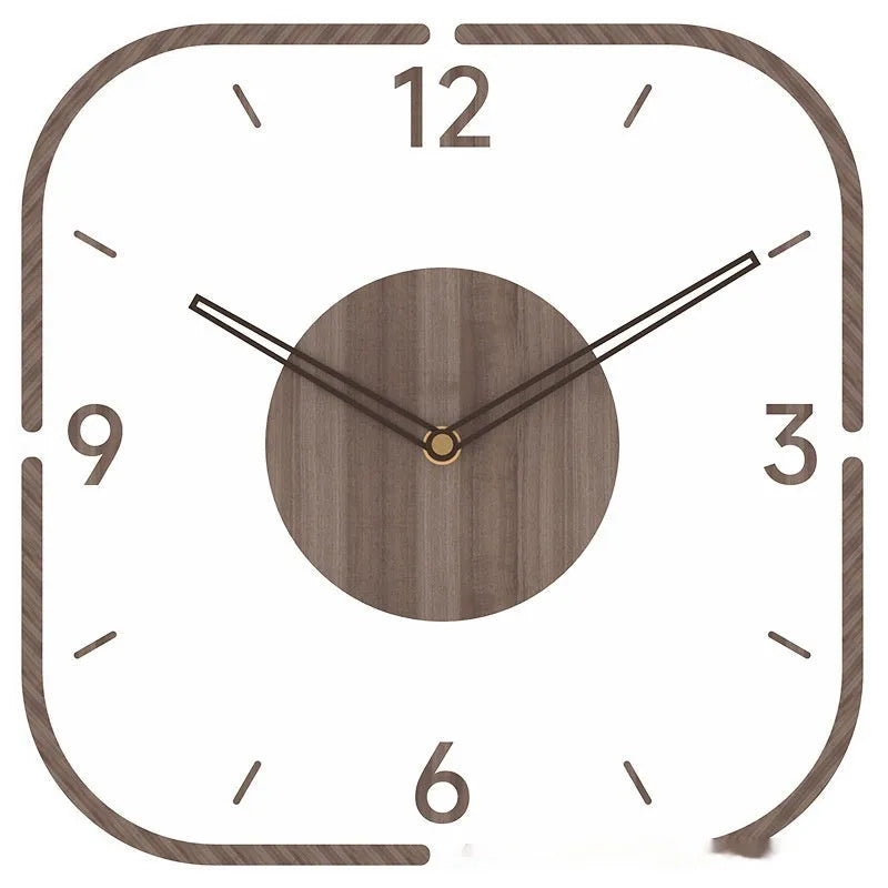 Square transparent wooden frame wall clock measuring 35x35cm with modern design