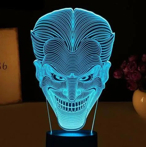 USB-powered 3D acrylic LED lamp with remote control showing seven colour options