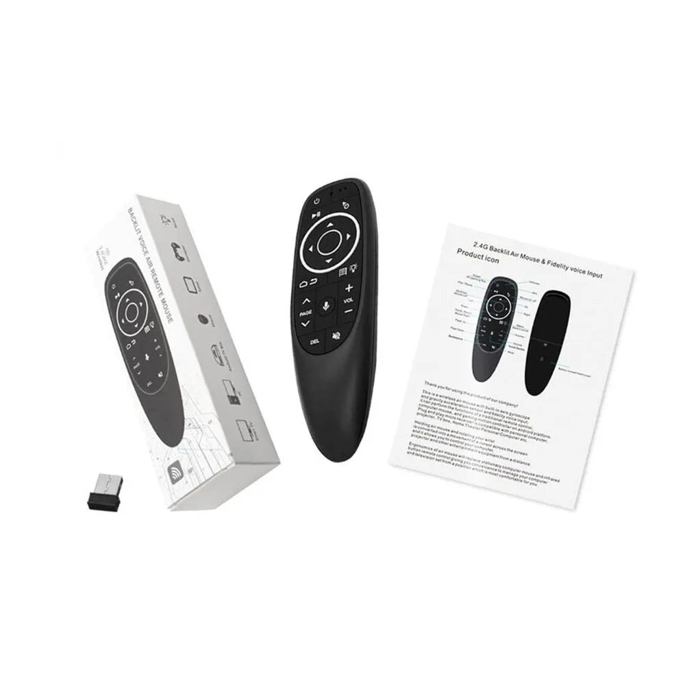 G10 series intelligent voice remote control with silicone buttons and plastic housing showing three colour variants