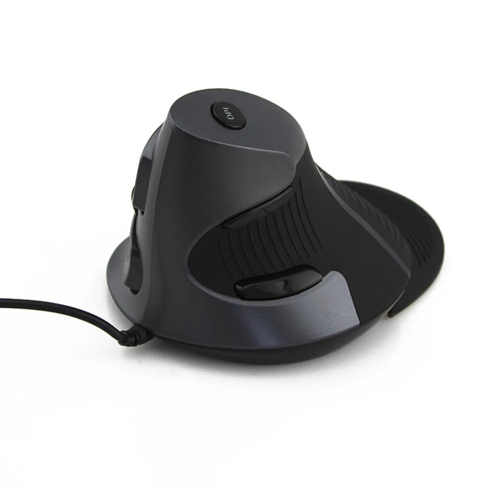Ergonomic vertical computer mouse in black colour showing natural hand position design
