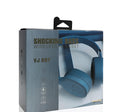 Wireless Bluetooth over-ear headset shown in black, blue, grey, or white colour options.