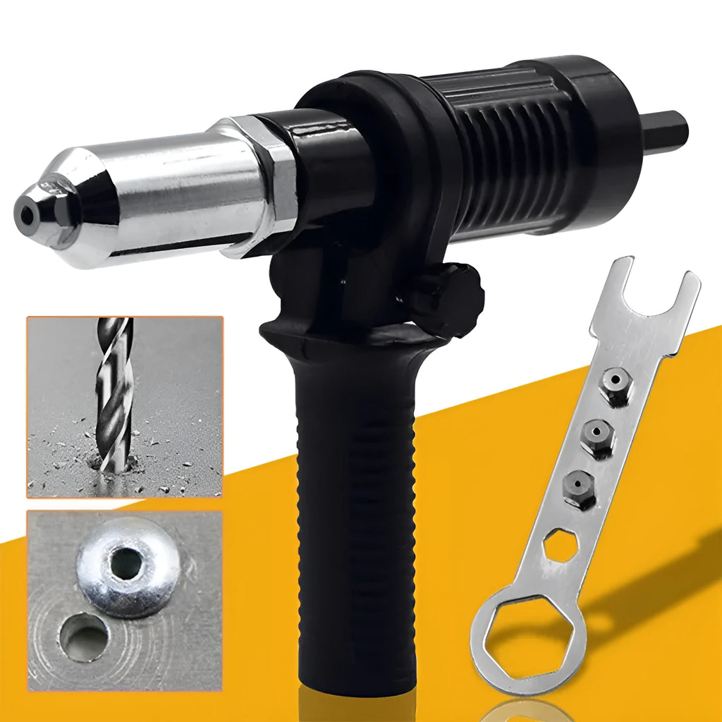 Black metal electric drill rivet gun conversion tool with 173mm alloy steel head and adapter