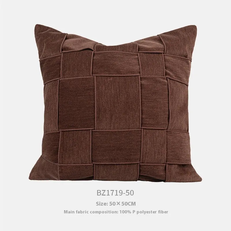 Square 50x50cm chenille woven pillow cushion on a sofa in a choice of seven colours.