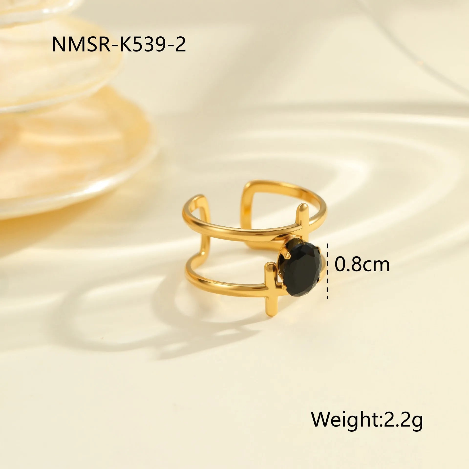 Adjustable open mouth titanium steel ring for women with inlaid zircon stones in a geometry design.